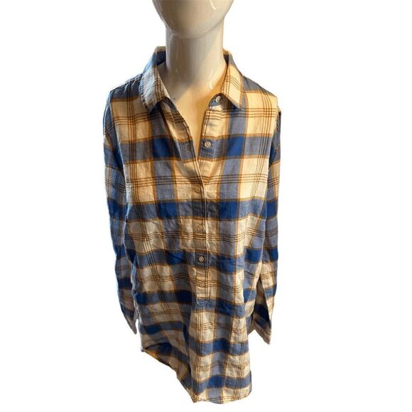 J. McLaughlin Tunic For Women Plaid Pattern Collared 3/4 Buttons Sz M Long Sleev - Picture 1 of 6